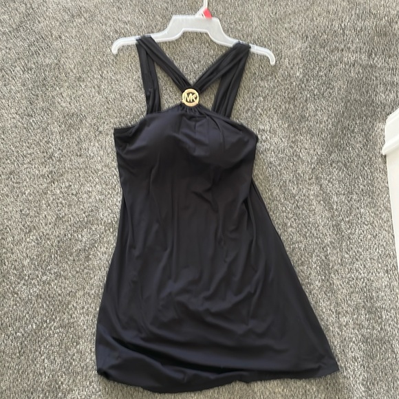 Michael Kors Dresses & Skirts - Michael Kors black halter dress with gold logo size small swim dress. Stretch